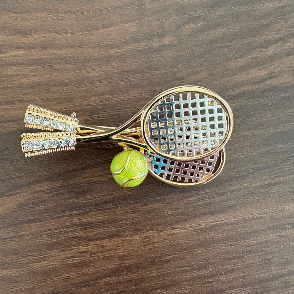 Gold Tennis Racket pin with Green Ball